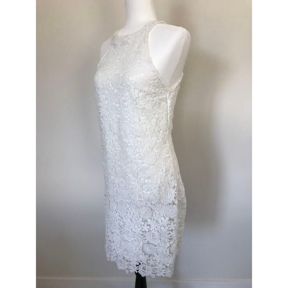 LULU'S Love Poem Crochet Lace Halter Sleeveless Bridal Mini Dress Size XL White - Picture 5 of 10